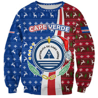 Cape Verde Christmas Sweatshirt with Red and Blue Festive Pattern Christmas Tree and National Emblem Motif - Wonder Print Shop