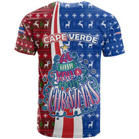 Cape Verde Christmas T Shirt with Red and Blue Festive Pattern Christmas Tree and National Emblem Motif - Wonder Print Shop