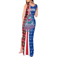 Cape Verde Christmas Tank Maxi Dress with Red and Blue Festive Pattern Christmas Tree and National Emblem Motif - Wonder Print Shop