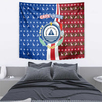 Cape Verde Christmas Tapestry with Red and Blue Festive Pattern Christmas Tree and National Emblem Motif - Wonder Print Shop