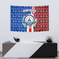 Cape Verde Christmas Tapestry with Red and Blue Festive Pattern Christmas Tree and National Emblem Motif - Wonder Print Shop
