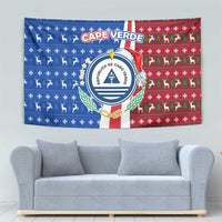 Cape Verde Christmas Tapestry with Red and Blue Festive Pattern Christmas Tree and National Emblem Motif - Wonder Print Shop