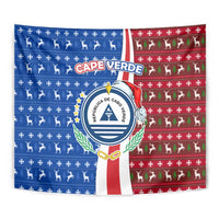 Cape Verde Christmas Tapestry with Red and Blue Festive Pattern Christmas Tree and National Emblem Motif - Wonder Print Shop