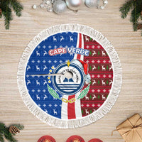 Cape Verde Christmas Tree Skirt with Red and Blue Festive Pattern Christmas Tree and National Emblem Motif - Wonder Print Shop