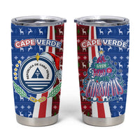 Cape Verde Christmas Tumbler Cup with Red and Blue Festive Pattern Christmas Tree and National Emblem Motif - Wonder Print Shop