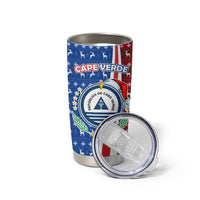 Cape Verde Christmas Tumbler Cup with Red and Blue Festive Pattern Christmas Tree and National Emblem Motif - Wonder Print Shop