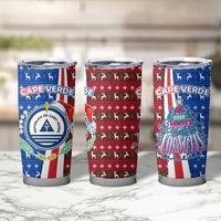 Cape Verde Christmas Tumbler Cup with Red and Blue Festive Pattern Christmas Tree and National Emblem Motif - Wonder Print Shop