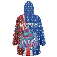 Cape Verde Christmas Wearable Blanket Hoodie with Red and Blue Festive Pattern Christmas Tree and National Emblem Motif - Wonder Print Shop