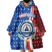 Cape Verde Christmas Wearable Blanket Hoodie with Red and Blue Festive Pattern Christmas Tree and National Emblem Motif - Wonder Print Shop