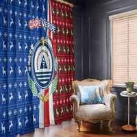 Cape Verde Christmas Window Curtain with Red and Blue Festive Pattern Christmas Tree and National Emblem Motif - Wonder Print Shop