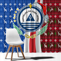 Cape Verde Christmas Window Curtain with Red and Blue Festive Pattern Christmas Tree and National Emblem Motif - Wonder Print Shop