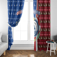 Cape Verde Christmas Window Curtain with Red and Blue Festive Pattern Christmas Tree and National Emblem Motif - Wonder Print Shop