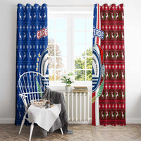 Cape Verde Christmas Window Curtain with Red and Blue Festive Pattern Christmas Tree and National Emblem Motif - Wonder Print Shop