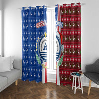 Cape Verde Christmas Window Curtain with Red and Blue Festive Pattern Christmas Tree and National Emblem Motif - Wonder Print Shop