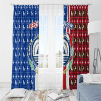 Cape Verde Christmas Window Curtain with Red and Blue Festive Pattern Christmas Tree and National Emblem Motif - Wonder Print Shop