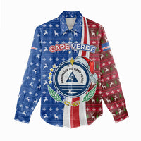 Cape Verde Christmas Women Casual Shirt with Red and Blue Festive Pattern Christmas Tree and National Emblem Motif - Wonder Print Shop