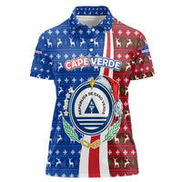 Cape Verde Christmas Women Polo Shirt with Red and Blue Festive Pattern Christmas Tree and National Emblem Motif - Wonder Print Shop