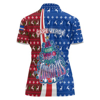 Cape Verde Christmas Women Polo Shirt with Red and Blue Festive Pattern Christmas Tree and National Emblem Motif - Wonder Print Shop