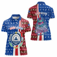 Cape Verde Christmas Women Polo Shirt with Red and Blue Festive Pattern Christmas Tree and National Emblem Motif - Wonder Print Shop