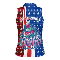 Cape Verde Christmas Women Sleeveless Polo Shirt with Red and Blue Festive Pattern Christmas Tree and National Emblem Motif - Wonder Print Shop