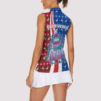 Cape Verde Christmas Women Sleeveless Polo Shirt with Red and Blue Festive Pattern Christmas Tree and National Emblem Motif - Wonder Print Shop