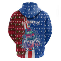 Cape Verde Christmas Zip Hoodie with Red and Blue Festive Pattern Christmas Tree and National Emblem Motif - Wonder Print Shop