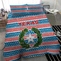 Texas Christmas Bedding Set with Blue and Red Striped Festive Pattern Lone Star and Santa Motif - Wonder Print Shop