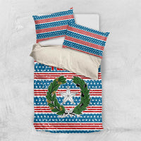 Texas Christmas Bedding Set with Blue and Red Striped Festive Pattern Lone Star and Santa Motif - Wonder Print Shop