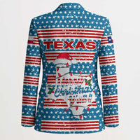 Texas Christmas Blazer with Blue and Red Striped Festive Pattern Lone Star and Santa Motif - Wonder Print Shop