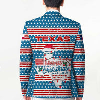 Texas Christmas Blazer with Blue and Red Striped Festive Pattern Lone Star and Santa Motif - Wonder Print Shop