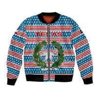 Texas Christmas Bomber Jacket with Blue and Red Striped Festive Pattern Lone Star and Santa Motif - Wonder Print Shop