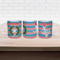 Texas Christmas Ceramic Mug with Blue and Red Striped Festive Pattern Lone Star and Santa Motif - Wonder Print Shop