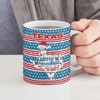 Texas Christmas Ceramic Mug with Blue and Red Striped Festive Pattern Lone Star and Santa Motif - Wonder Print Shop