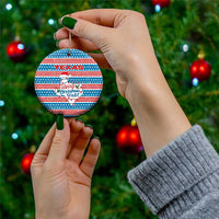 Texas Christmas Ceramic Ornament with Blue and Red Striped Festive Pattern Lone Star and Santa Motif - Wonder Print Shop
