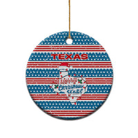 Texas Christmas Ceramic Ornament with Blue and Red Striped Festive Pattern Lone Star and Santa Motif - Wonder Print Shop