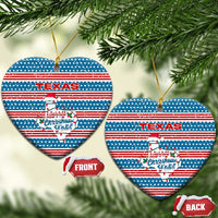 Texas Christmas Ceramic Ornament with Blue and Red Striped Festive Pattern Lone Star and Santa Motif - Wonder Print Shop