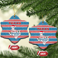Texas Christmas Ceramic Ornament with Blue and Red Striped Festive Pattern Lone Star and Santa Motif - Wonder Print Shop