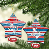Texas Christmas Ceramic Ornament with Blue and Red Striped Festive Pattern Lone Star and Santa Motif - Wonder Print Shop
