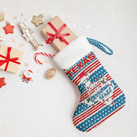 Texas Christmas Stocking with Blue and Red Striped Festive Pattern Lone Star and Santa Motif - Wonder Print Shop