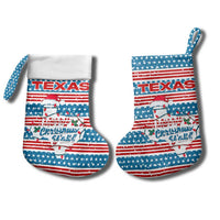 Texas Christmas Stocking with Blue and Red Striped Festive Pattern Lone Star and Santa Motif - Wonder Print Shop
