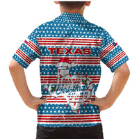 Texas Christmas Family Matching Mermaid Dress and Hawaiian Shirt with Blue and Red Striped Festive Pattern Lone Star and Santa Motif - Wonder Print Shop