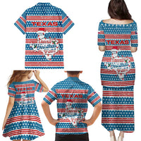 Texas Christmas Family Matching Puletasi and Hawaiian Shirt with Blue and Red Striped Festive Pattern Lone Star and Santa Motif - Wonder Print Shop