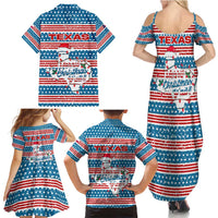 Texas Christmas Family Matching Summer Maxi Dress and Hawaiian Shirt with Blue and Red Striped Festive Pattern Lone Star and Santa Motif - Wonder Print Shop
