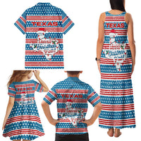 Texas Christmas Family Matching Tank Maxi Dress and Hawaiian Shirt with Blue and Red Striped Festive Pattern Lone Star and Santa Motif - Wonder Print Shop