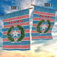 Texas Christmas Garden Flag with Blue and Red Striped Festive Pattern Lone Star and Santa Motif - Wonder Print Shop