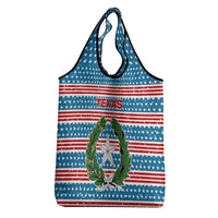 Texas Christmas Grocery Bag with Blue and Red Striped Festive Pattern Lone Star and Santa Motif - Wonder Print Shop