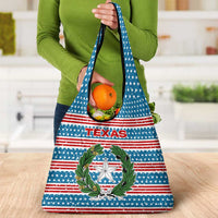 Texas Christmas Grocery Bag with Blue and Red Striped Festive Pattern Lone Star and Santa Motif - Wonder Print Shop