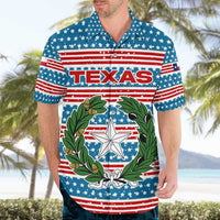 Texas Christmas Hawaiian Shirt with Blue and Red Striped Festive Pattern Lone Star and Santa Motif - Wonder Print Shop