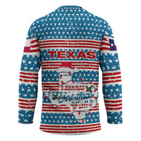 Texas Christmas Hockey Jersey with Blue and Red Striped Festive Pattern Lone Star and Santa Motif - Wonder Print Shop