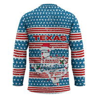 Texas Christmas Hockey Jersey with Blue and Red Striped Festive Pattern Lone Star and Santa Motif - Wonder Print Shop